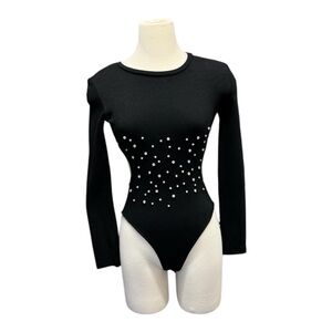 Black Long Sleeve Bodysuit with Rhinestones